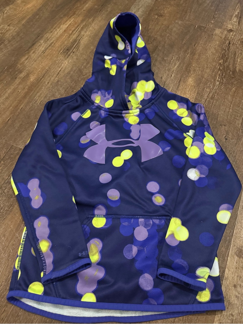 Under Armour Girls' Purple Hooded Swim Rashguard with Neon Yellow Dot Print